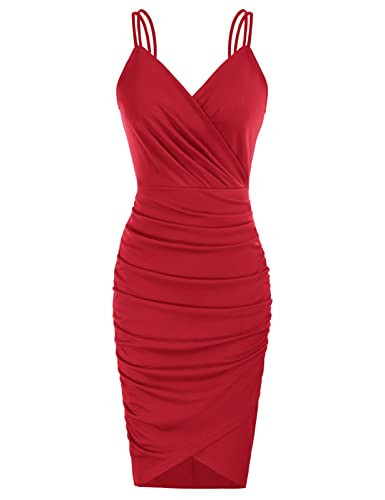 Sexy Red Party Dresses Spaghetti Straps V-Neck Short Bodycon Pencil Dress XL | Amazon (US)