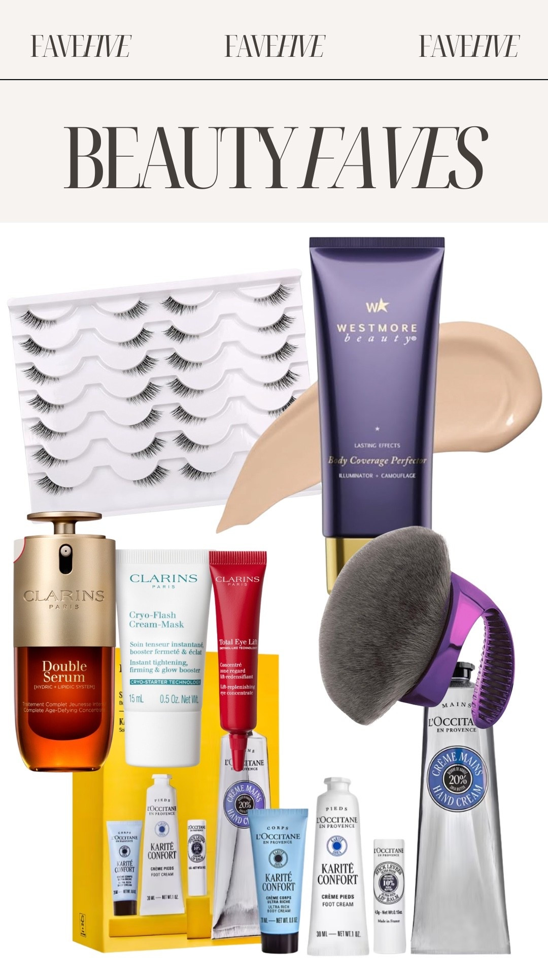 Beauty Fave Five feat. Amazon, Westmore Beauty, Clarins, L’Occitane, Sephora, Ulta

#LTKgrwm #LTKBeauty #LTKselfcare