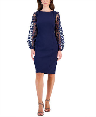 Women's Boat-Neck Long-Embellished-Sleeve Sheath Dress | Macy's