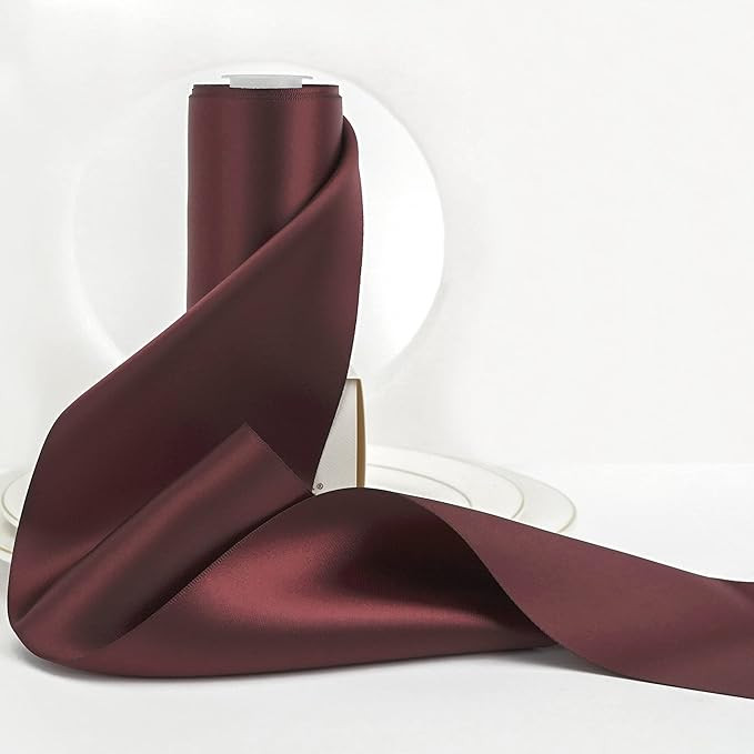 HUIHUANG Burgundy Satin Ribbon - 4' Wide Double Sided Thick Ribbon for Chair Sash, Bridal Wedding... | Amazon (US)