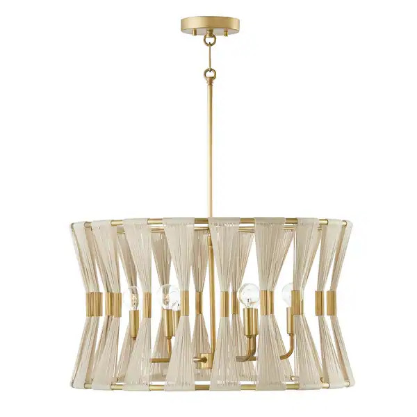 Bianca 24.5" 6-light Patinaed Brass/ Tapered String Pendant - Patinaed Brass/ Bleached Natural Ro... | Bed Bath & Beyond