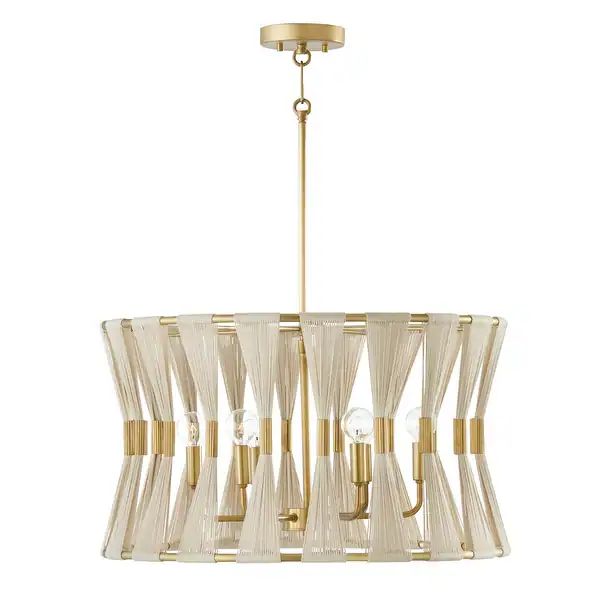 Bianca 24.5" 6-light Patinaed Brass/ Tapered String Pendant - Patinaed Brass/ Bleached Natural Ro... | Bed Bath & Beyond