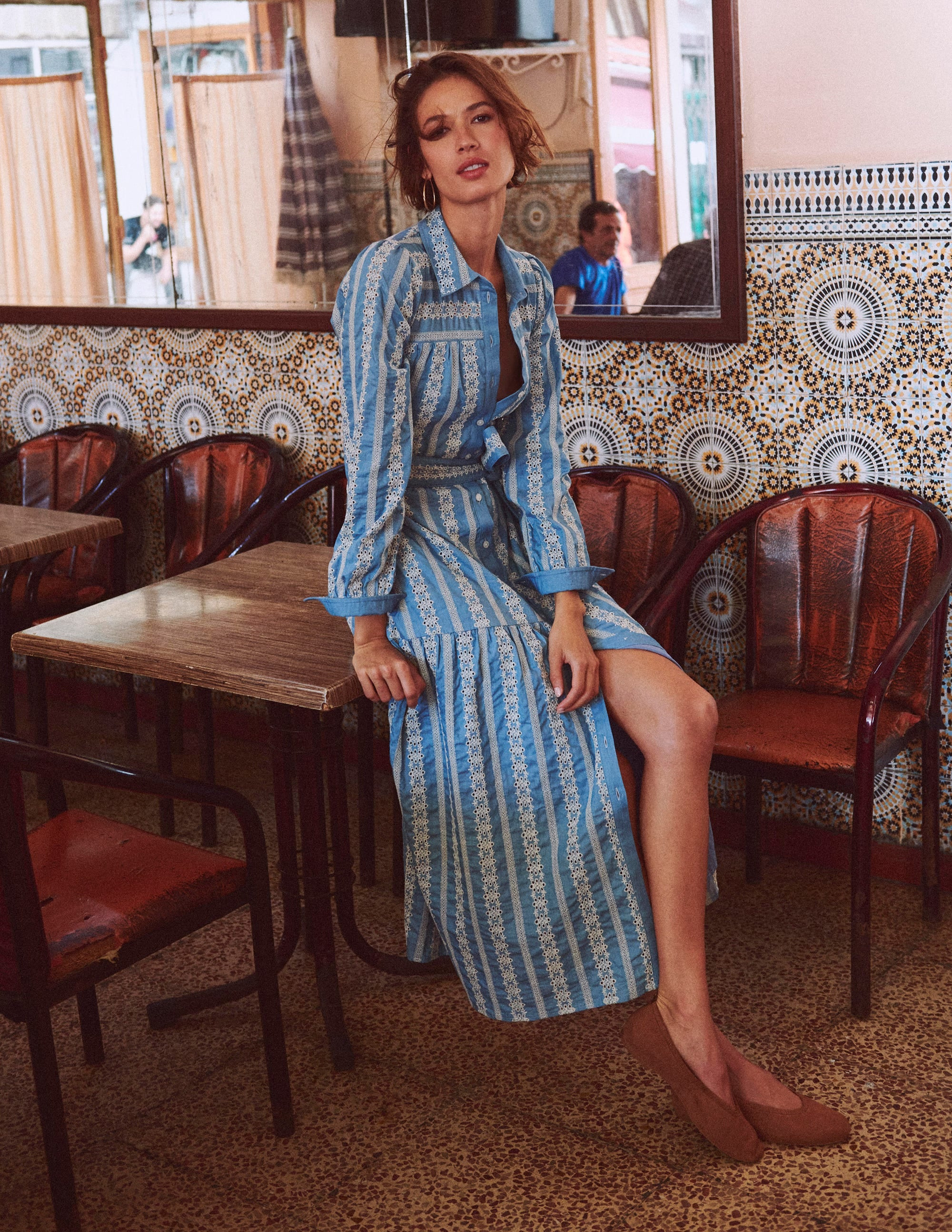 Ellie Cotton Maxi Shirt Dress-Broderie Denim | Boden (US)