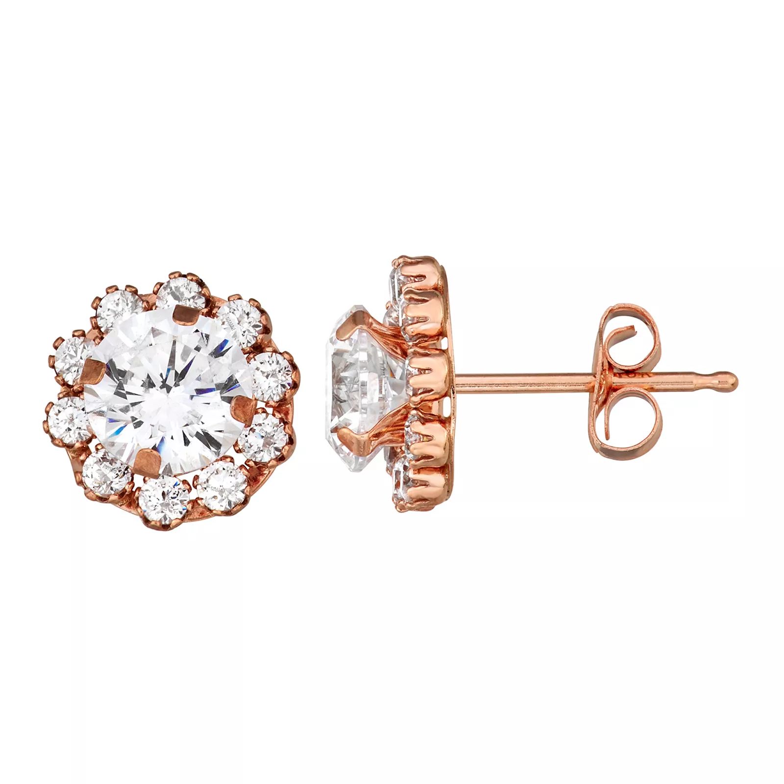 Forever Radiant 10k Rose Gold Flower Stud Earrings with Swarovski Zirconia, Women's, White | Kohl's