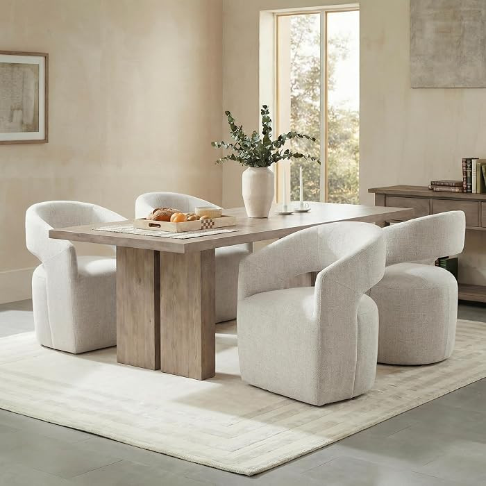 KISLOT Upholstered Dining Chairs with Casters, No Assembly Modern Barrel Armchair with Rollers fo... | Amazon (US)