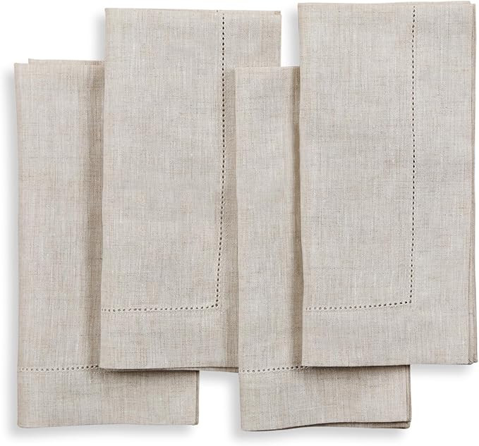 Solino Home Light Natural Linen Napkins Set of 4-100% Pure Linen Hemstitch Dinner Napkins 20 x 20... | Amazon (US)