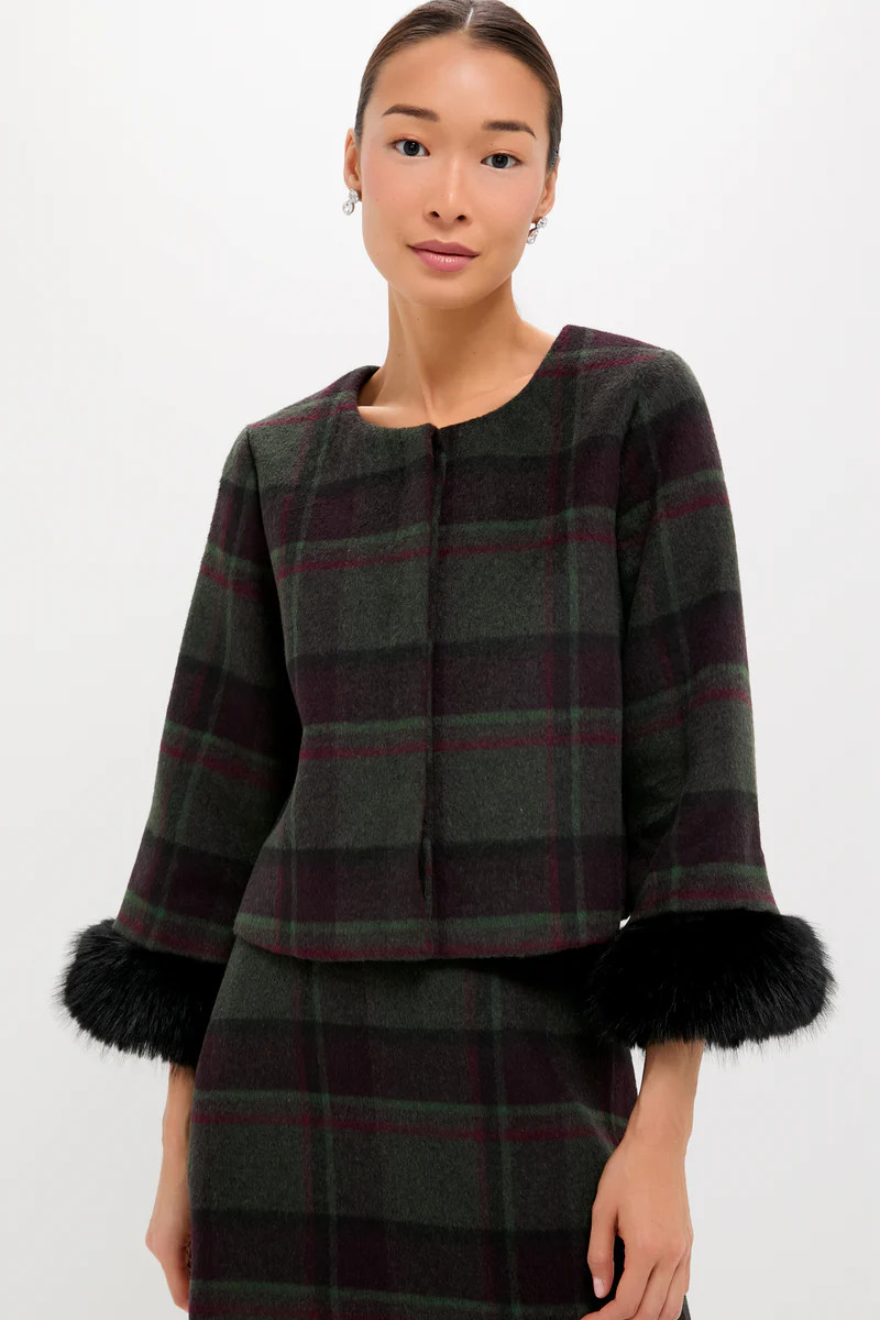 Forest Plaid Wool Fur Cuff Maxine Jacket | Tuckernuck (US)