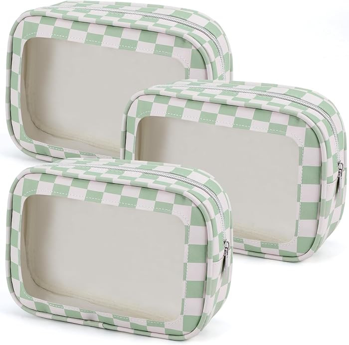 3PCS Clear Toiletry Bag,TSA Approved Travel Makeup Pouch with Zipper for Cosmetics and Toiletries... | Amazon (US)