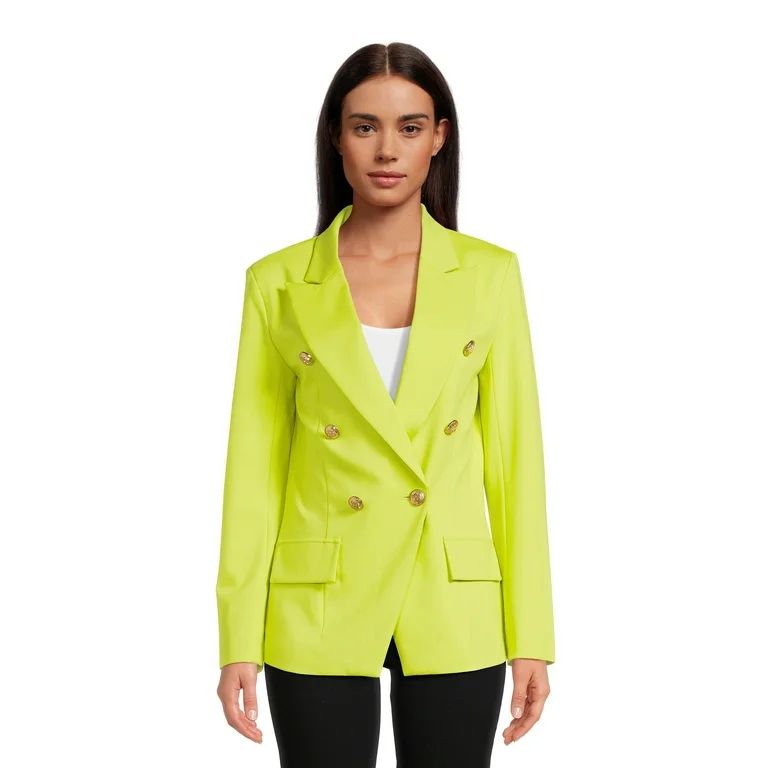 Attitude Unknown Women’s Ponte Knit Blazer with Metallic Buttons, Sizes XS-XXL - Walmart.com | Walmart (US)