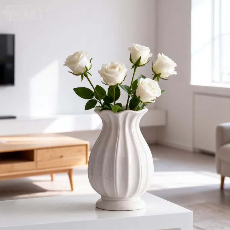 White Ceramic Vase Modern Decorative Vase Home Decor Accents for Living Room Table Centerpiece 7.... | Walmart (US)