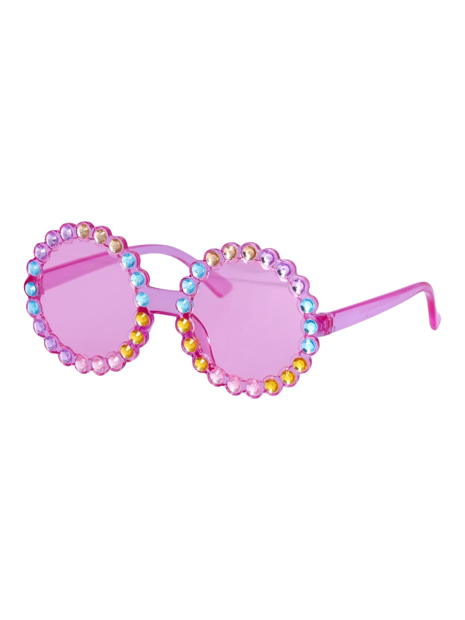 Justice Girls Embellished Pink Round Sunglasses | Walmart (US)
