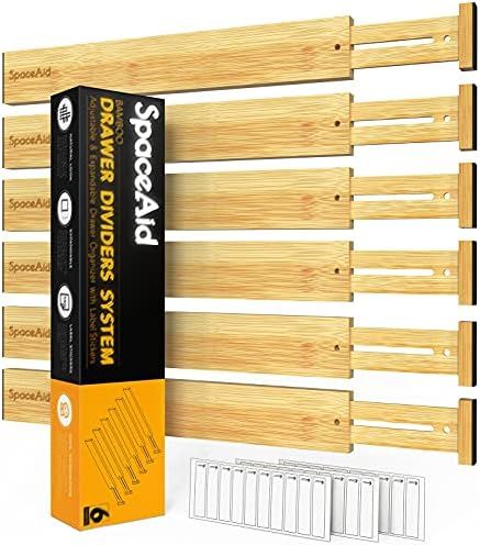 SpaceAid Bamboo Drawer Dividers with Labels, Kitchen Adjustable Drawer Organizers, Expandable Org... | Amazon (US)