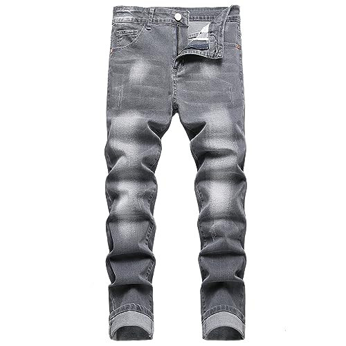 JUNBAOSS Grey Jeans for Men, Men's Slim-Fit Casual Stretch Jean Men's Ripped Distressed Destroyed Straight Fit Washed Jeans Mens Slim Fit Jeans Skinny Stretch Denim Pants for Men, Grey 5870, Size 30 | Amazon (US)