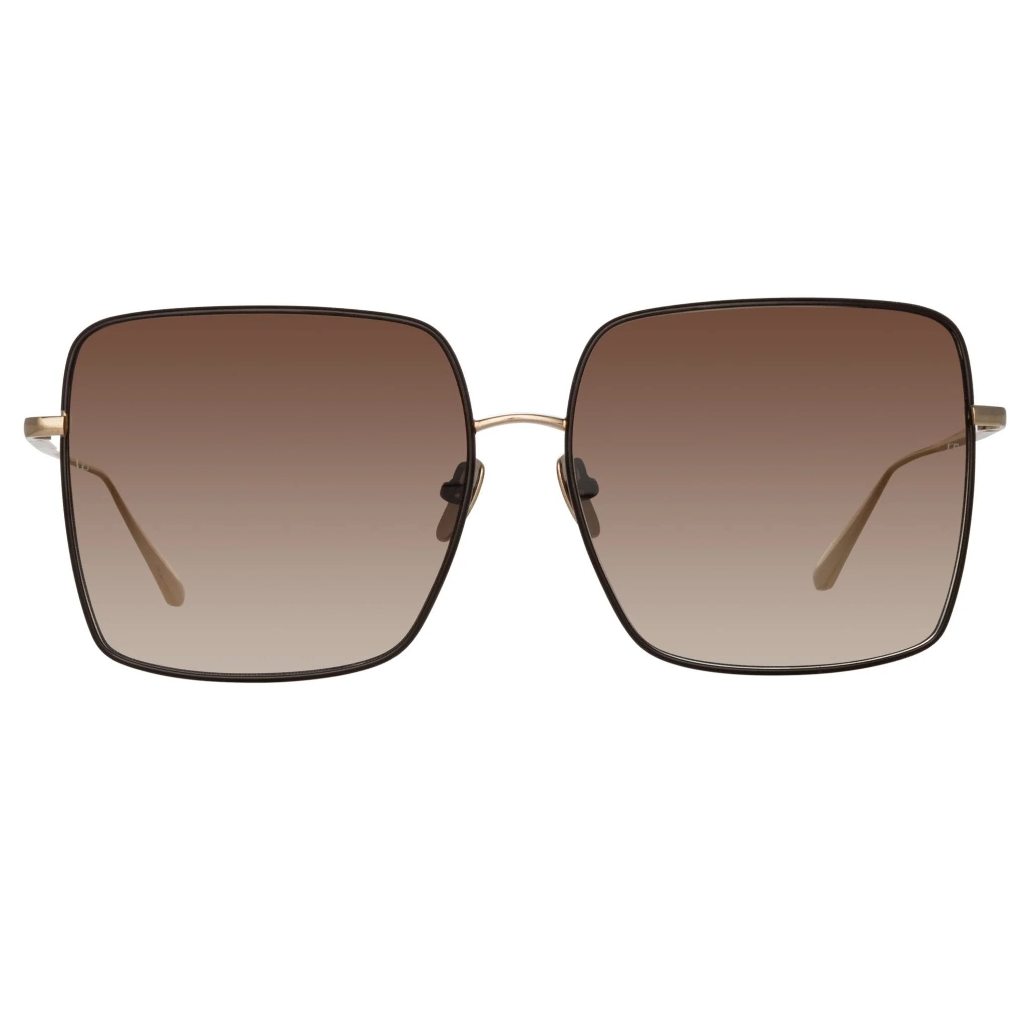 Hina Sunglasses in 22K Gold and Brown | Linda Farrow