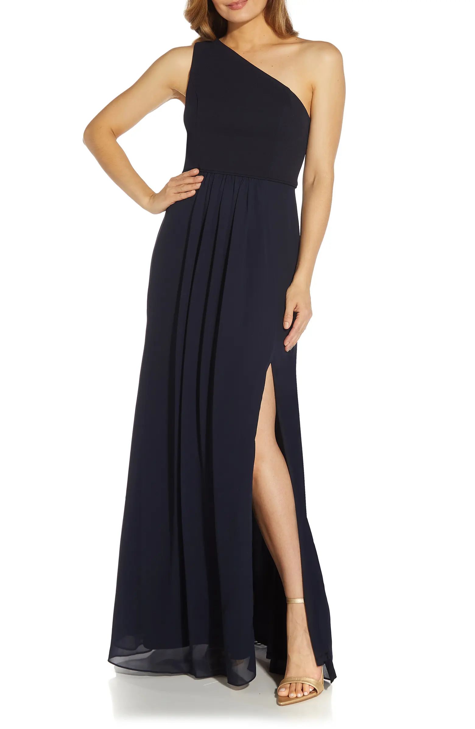 Adrianna Papell One-Shoulder Georgette Gown | Nordstrom | Nordstrom