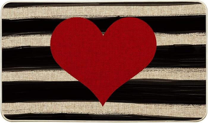 Artoid Mode Watercolor Stripes Love Heart Valentine's Doormat, Seasonal Anniversary Wedding Low-P... | Amazon (US)