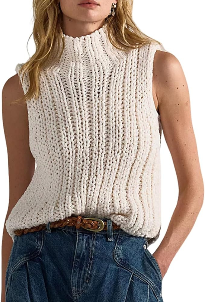 Womens Chunky Sweater Vest Casual Mock Neck Knit Tank Tops | Sleeveless Pullover Sweaters, Loose ... | Amazon (US)