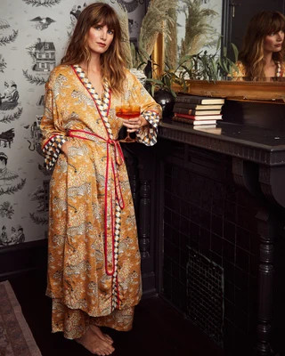Eco Silky Robe in Leopard Bagheera | Women's L/XL | Tan | | Sleepwear | Printfresh
