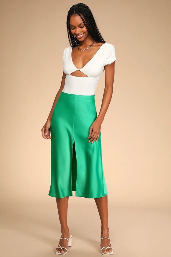 Praiseworthy Perspective Green Satin Midi Skirt | Lulus (US)