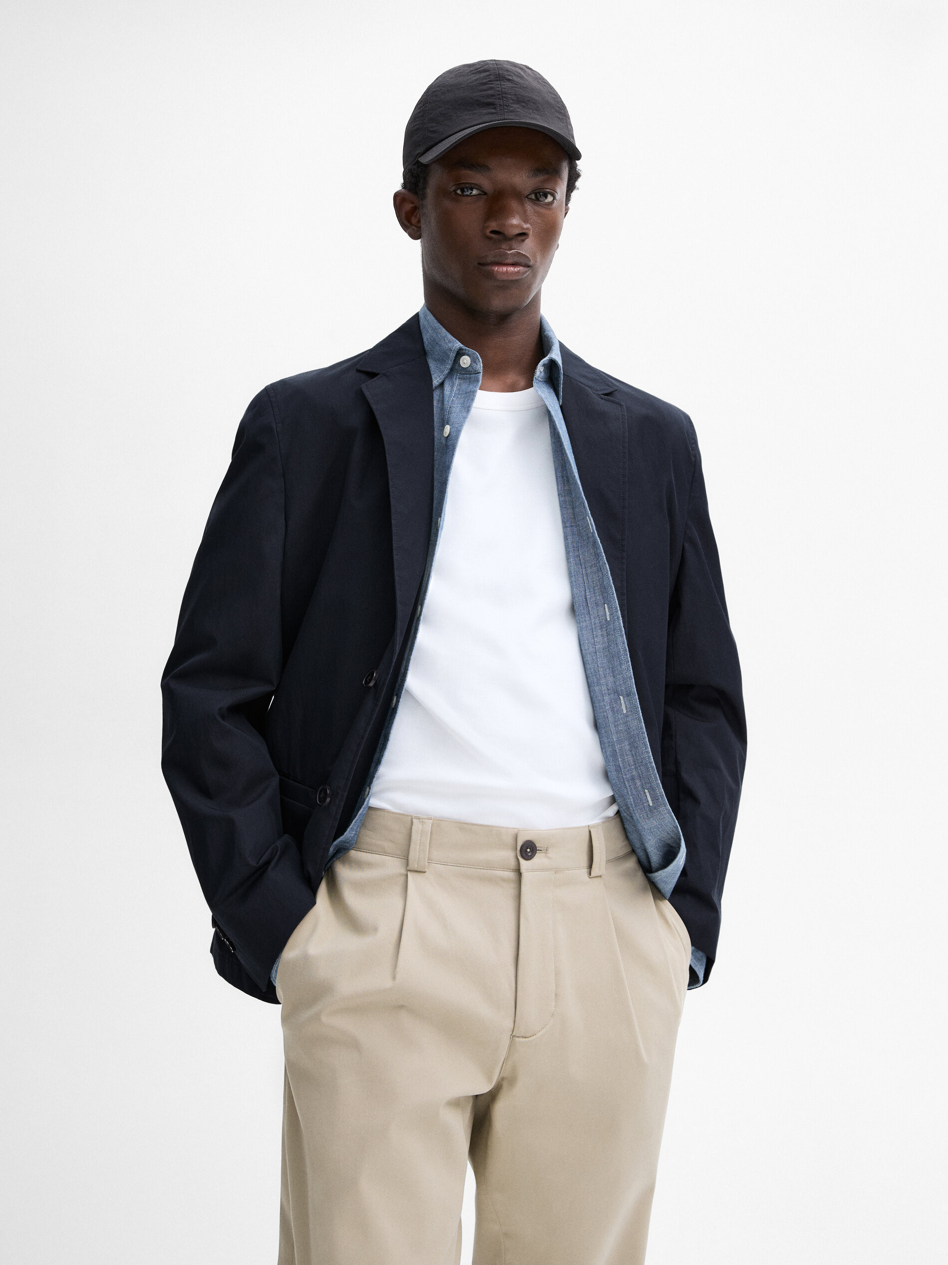 Cotton blend stretch twill trousers | Massimo Dutti UK