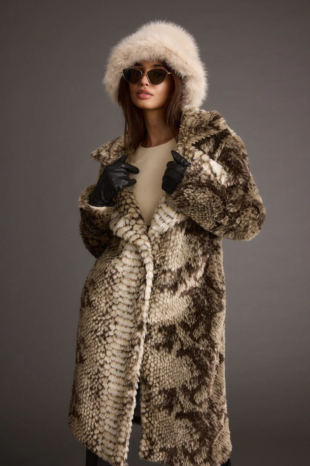 Vivienne Grey Snake Faux Fur Jacket | 12th Tribe