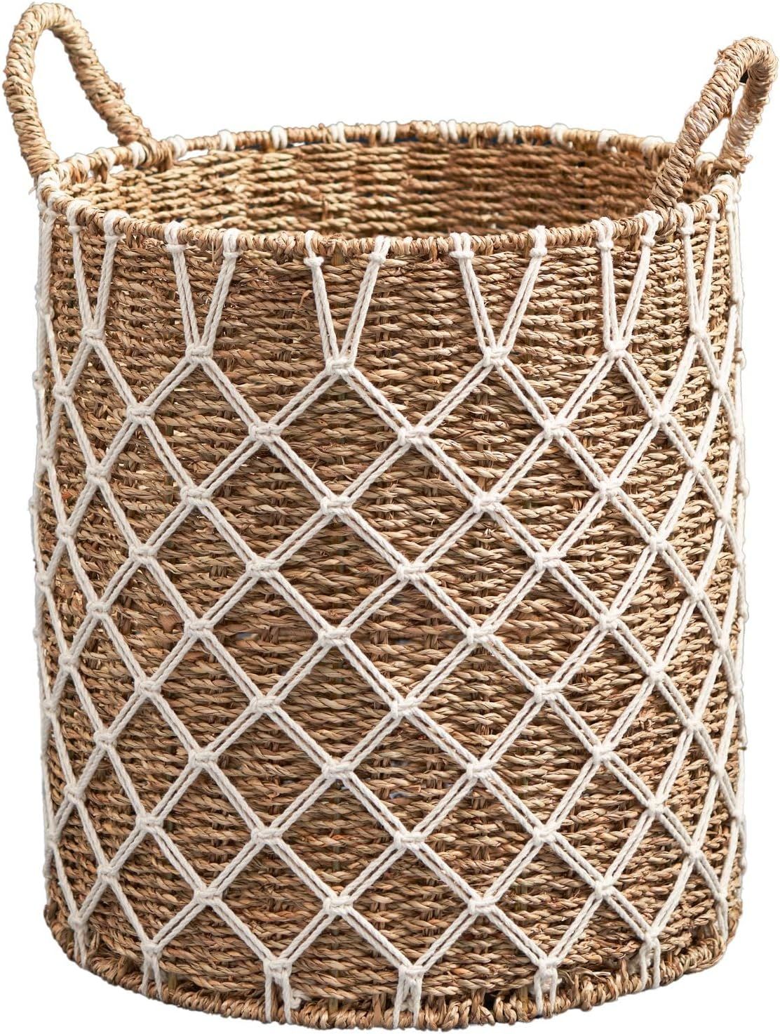 Hubertus Round Water Hyacinth Woven Basket with Handles - 15" x 15" x 15" - Natural Brown - For C... | Amazon (US)