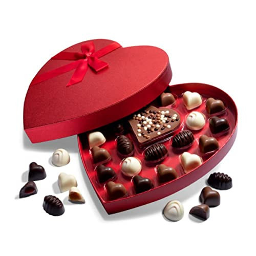 Valentines Chocolate Candy, Valentines Day Assorted Gourmet Belgian Heart Chocolate Truffles, Gifts for Him and Her in Elegant Red Heart Gift Box. Milk, Dark, Strawberry, 6 Flavors with 24 Treats | Amazon (US)