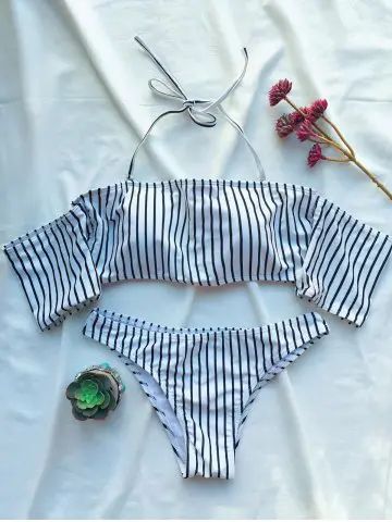 Striped Off The Shoulder Bikini Set | Rosegal US