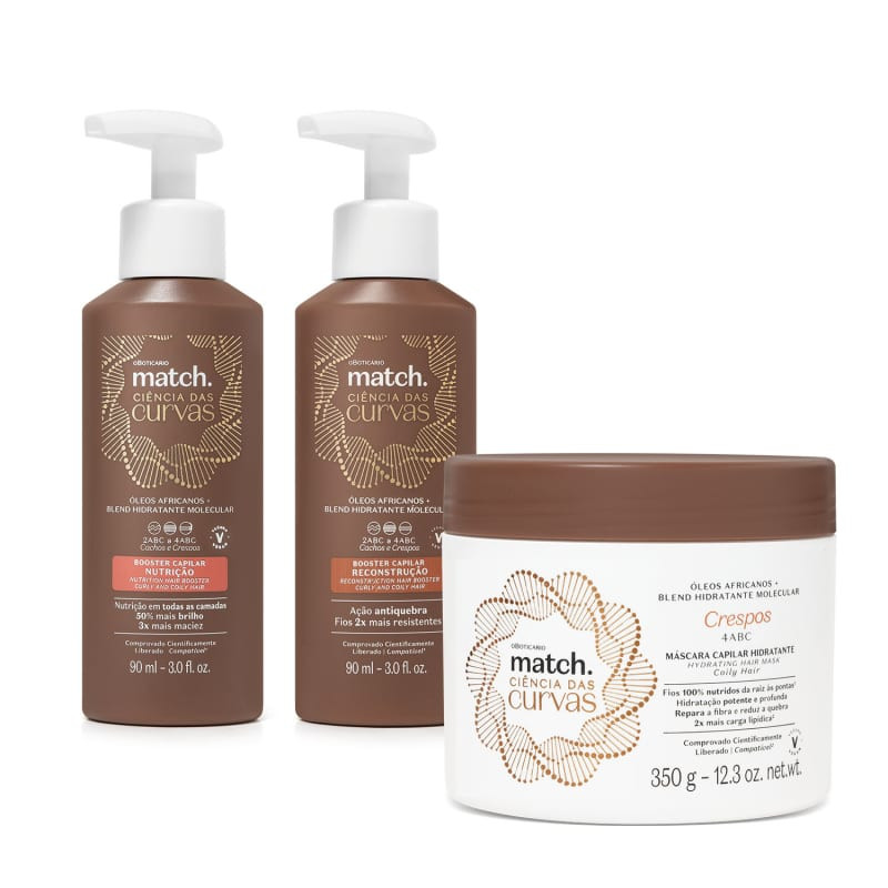 Kit Match o Boticário Crespos Nutrição Reconstrução (3 Produtos) | Beleza Na Web (BR)