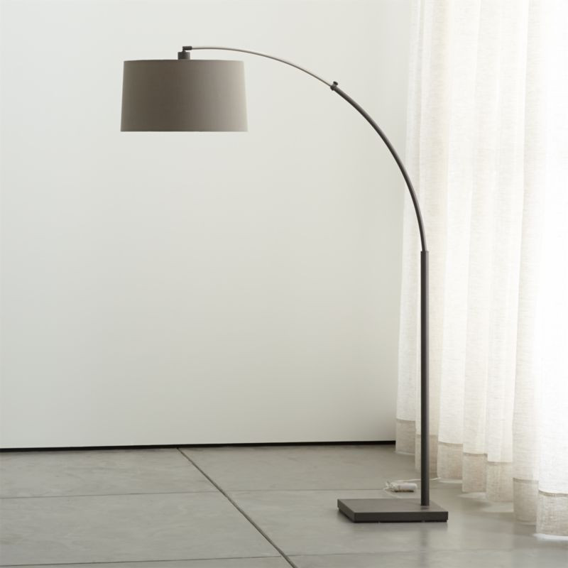 Dexter Arc Floor Lamp with Grey Shade + Reviews | Crate and Barrel | Crate & Barrel