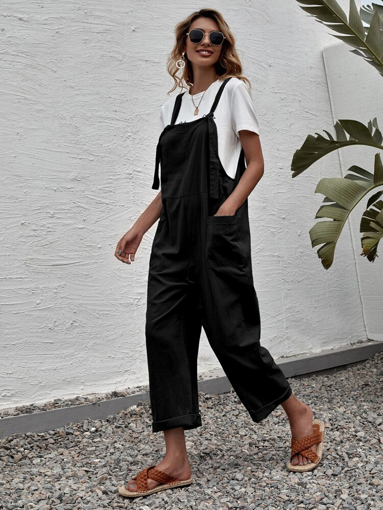 Solid Dual Pocket Suspender Jumpsuit | SHEIN