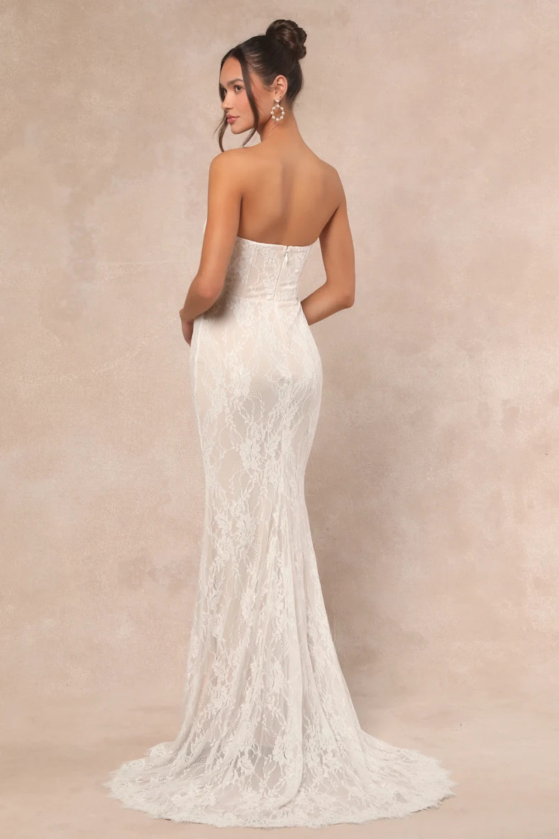 Valeria White Lace Strapless Bustier Maxi Dress | Lulus