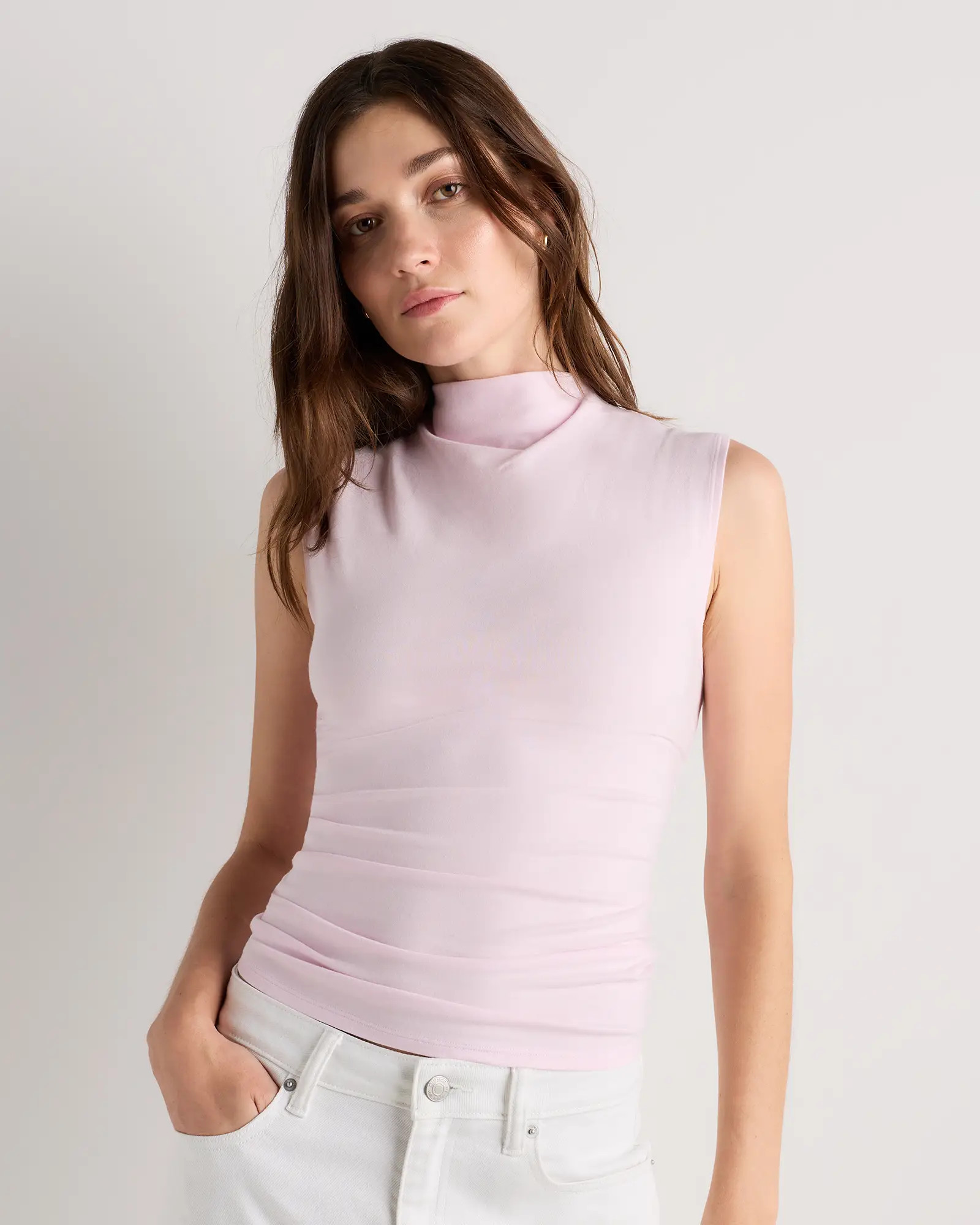Stretch Cotton Jersey Sleeveless Mock Neck Top | Quince