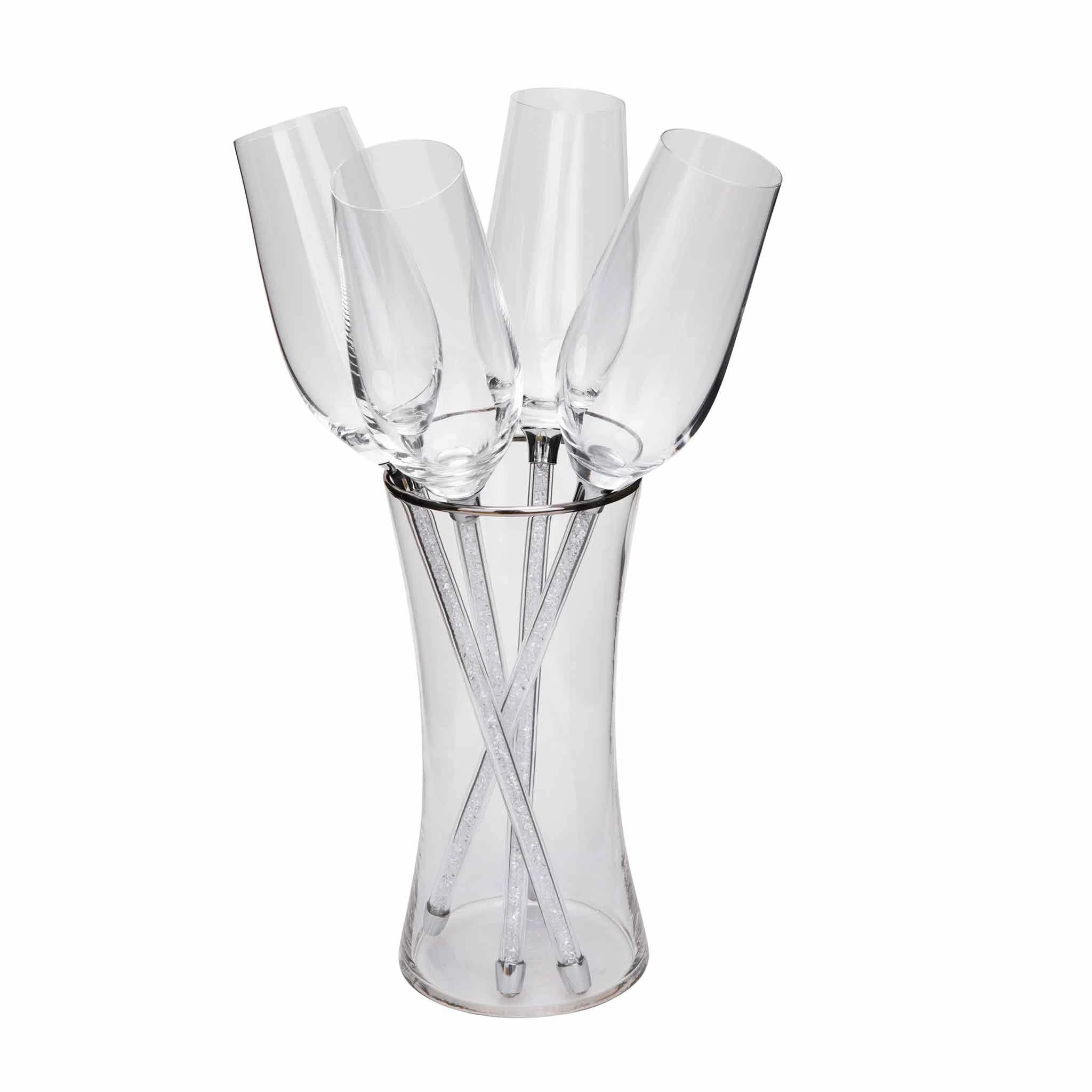 Sparkles Home | Vetrina 5-Piece Crystal Toasting Flute Set | Rhinestone Accents | Display Vase | Wayfair North America