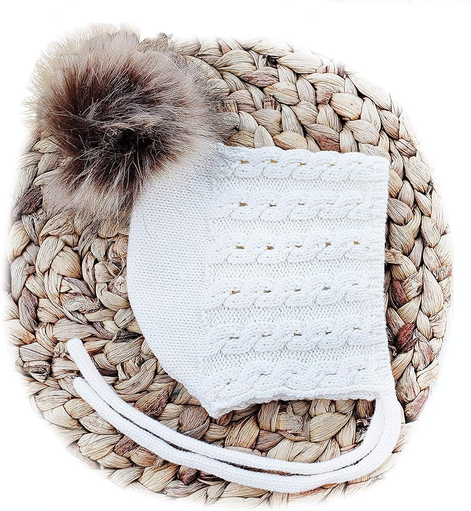 Baby Winter Pom Pom Hat Cotton Knitted Bonnet with Removable Faux Fur Pom Pom Unisex Kids Crochet... | Amazon (US)