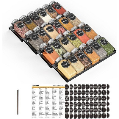 Spice Drawer Organizer with 24 Glass Spice Jars, 386 Labels, for Kitchen Drawers,Black | Target