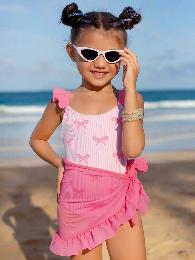 Sparklyn 1 Pc Young Girls' Striped Stylish One-Piece Swimsuit, Suitable For Summer Summer Holiday | SHEIN