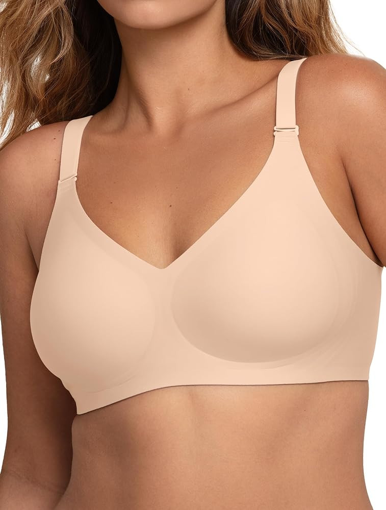 Women V Neck Wireless Bra Full Coverage Comfort Jelly Strip Bras Supportive Seamless Bralette | Amazon (US)