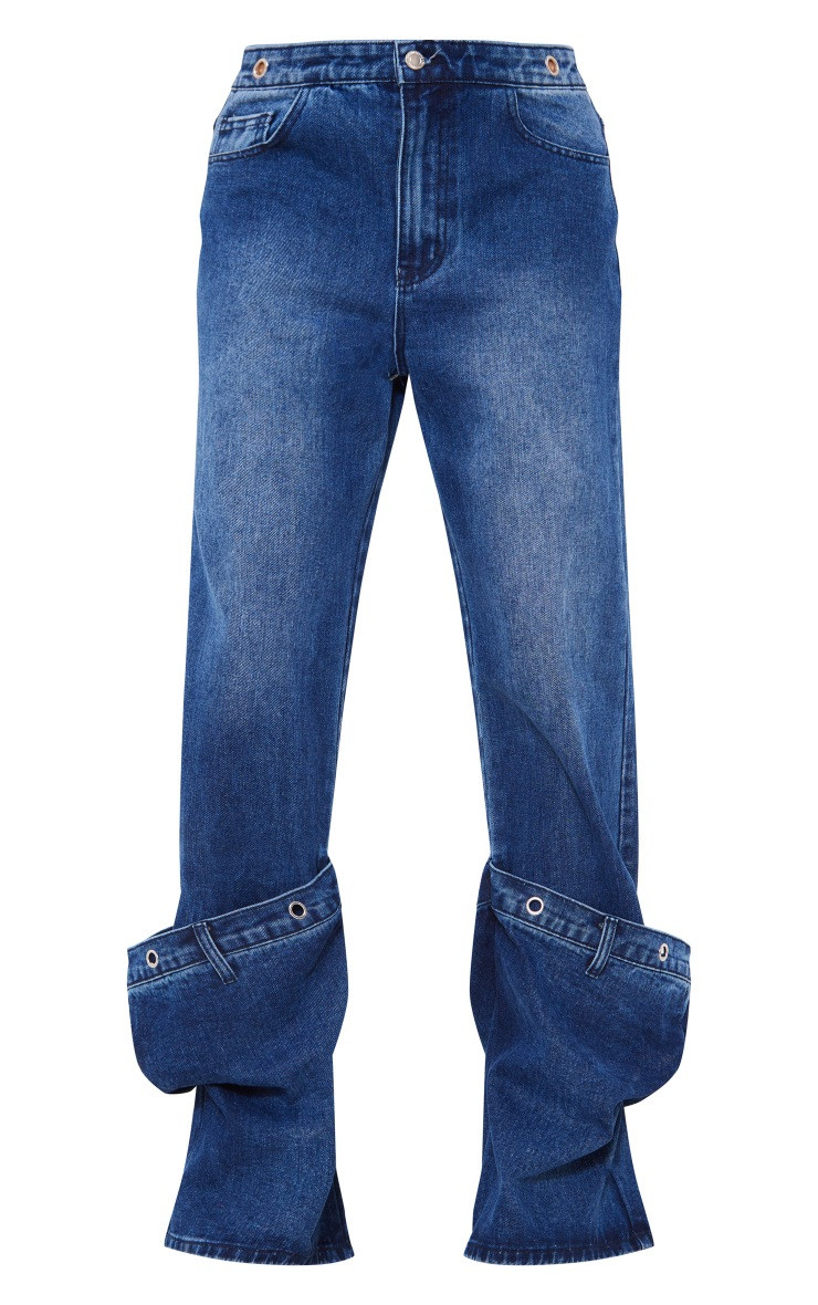 Dark Indigo Eyelet Detail Baggy Boyfriend Jeans | PrettyLittleThing UK