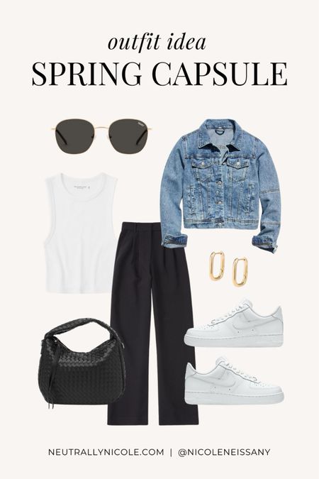 Spring capsule wardrobe outfit idea

// spring outfit, spring outfits, capsule wardrobe spring, spring fashion trends 2024, spring trends 2024, casual outfit, brunch outfit, date night outfit, school outfit, office casual outfit, work outfit, travel outfit, concert outfit, tank top, denim jacket, spring jacket, tailored pants, spring pants, woven handbag, gold square hoop earrings, round sunglasses, white sneakers, neutral sneakers, Abercrombie, Air Force 1 sneakers, Quay, Amazon fashion, Lulus, neutral outfit, neutral fashion, neutral style, Nicole Neissany, Neutrally Nicole, neutrallynicole.com (3.6)

#LTKitbag #LTKSpringSale #LTKsalealert #LTKSeasonal #LTKstyletip #LTKfindsunder100 #LTKshoecrush #LTKfindsunder50 #LTKtravel