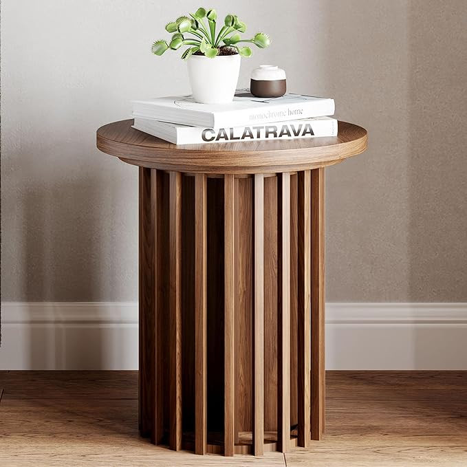 POVISON Mid Century Modern Side Table, 17.72" Round Side Table Living Room End Table with Fluted ... | Amazon (US)