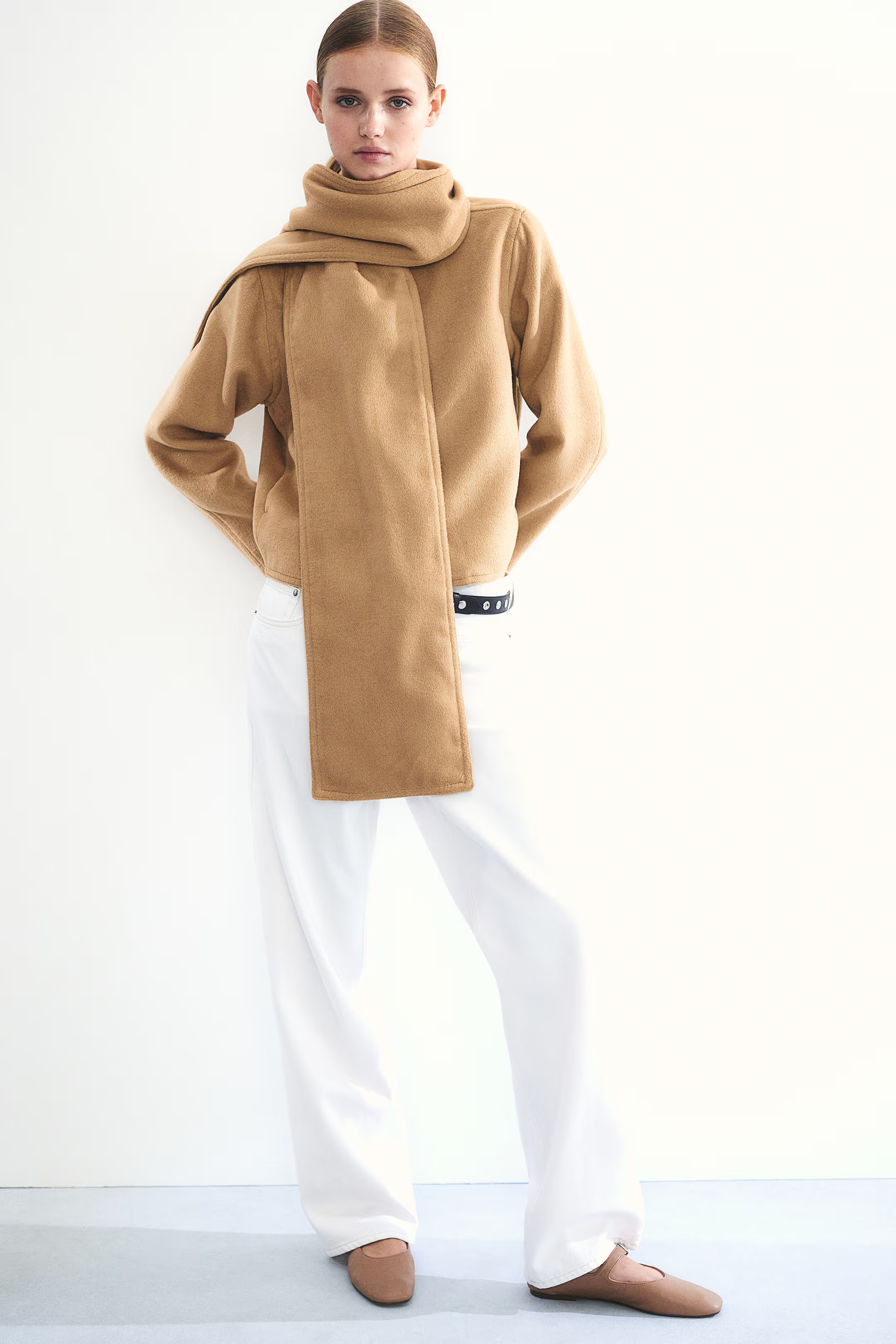 Felted jacket with scarf - Beige - Ladies | H&M GB | H&M (UK, MY, IN, SG, PH, TW, HK)
