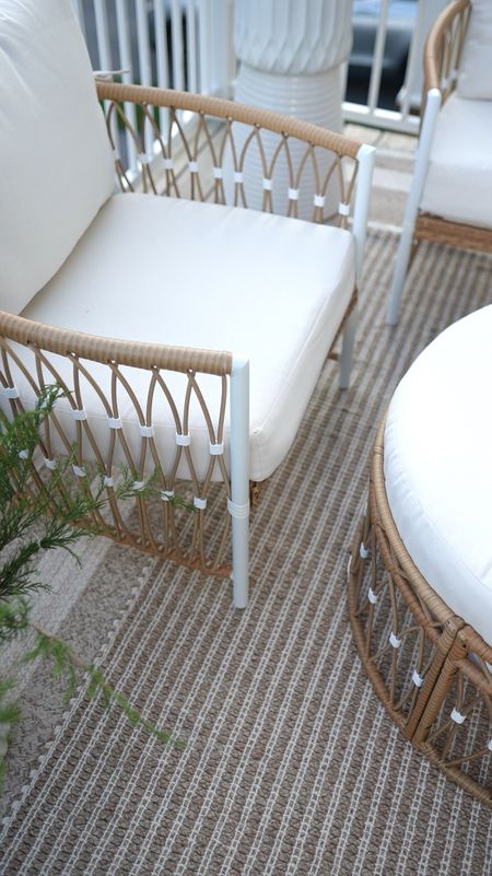 The details on this patio set is amazing. I am obsessed. Rattan chairs, patio furniture, outdoor chairs, white patio set, white outdoor furniture. 

#LTKhome #LTKSeasonal
