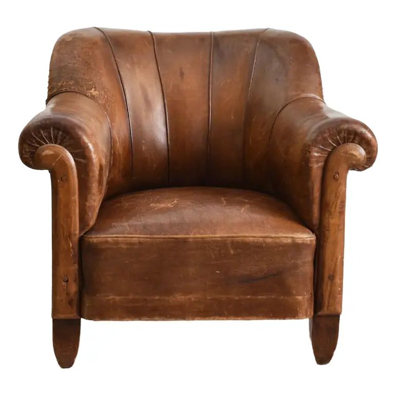 French Leather Club Chair, 1930s | Chairish