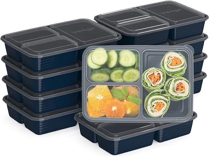 Bentgo® Prep 3-Compartment Containers - 20-Piece Meal Prep Kit with 10 Trays & 10 Custom-Fit Lid... | Amazon (US)