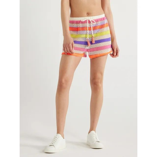 No Boundaries Juniors Tie Front Knit Coverup Shorts, Sizes S-XXL | Walmart (US)