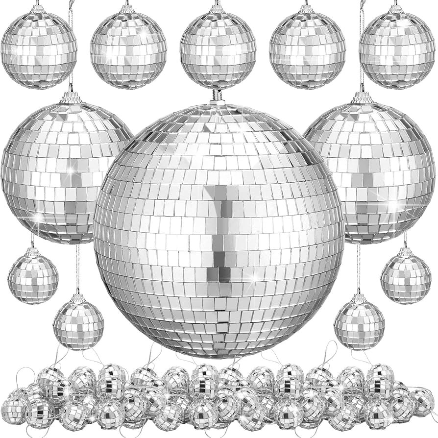 40 Pack Mirror Disco Ball in Variety Silver Hanging Glass Mirror Ball Light Ball with String Di... | Amazon (US)