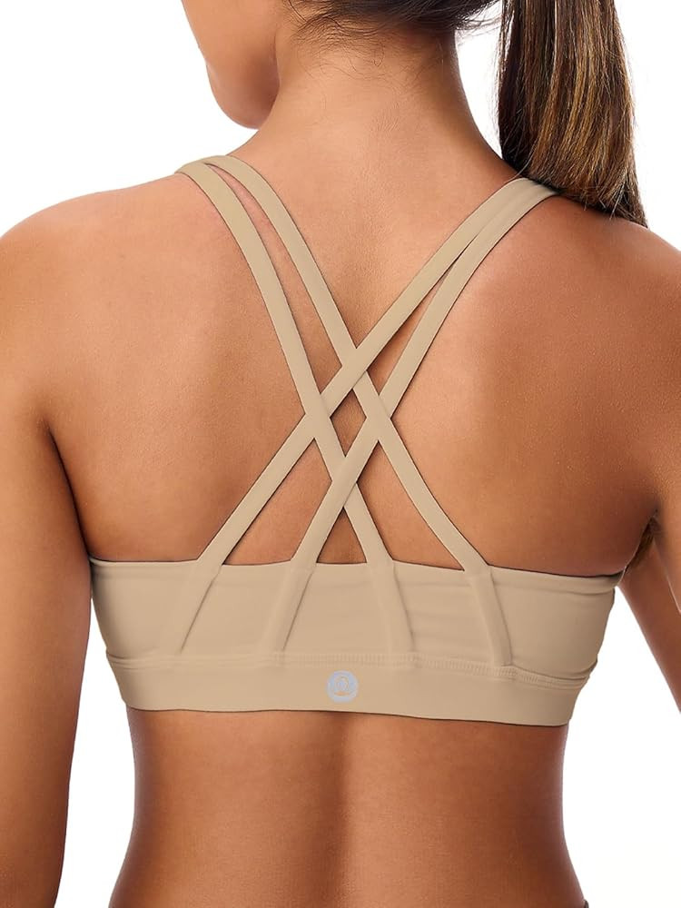 Women's Strappy Sports Bras Light Compression Crop Criss Cross Back Padded Workout Yoga Bra Suppo... | Amazon (US)