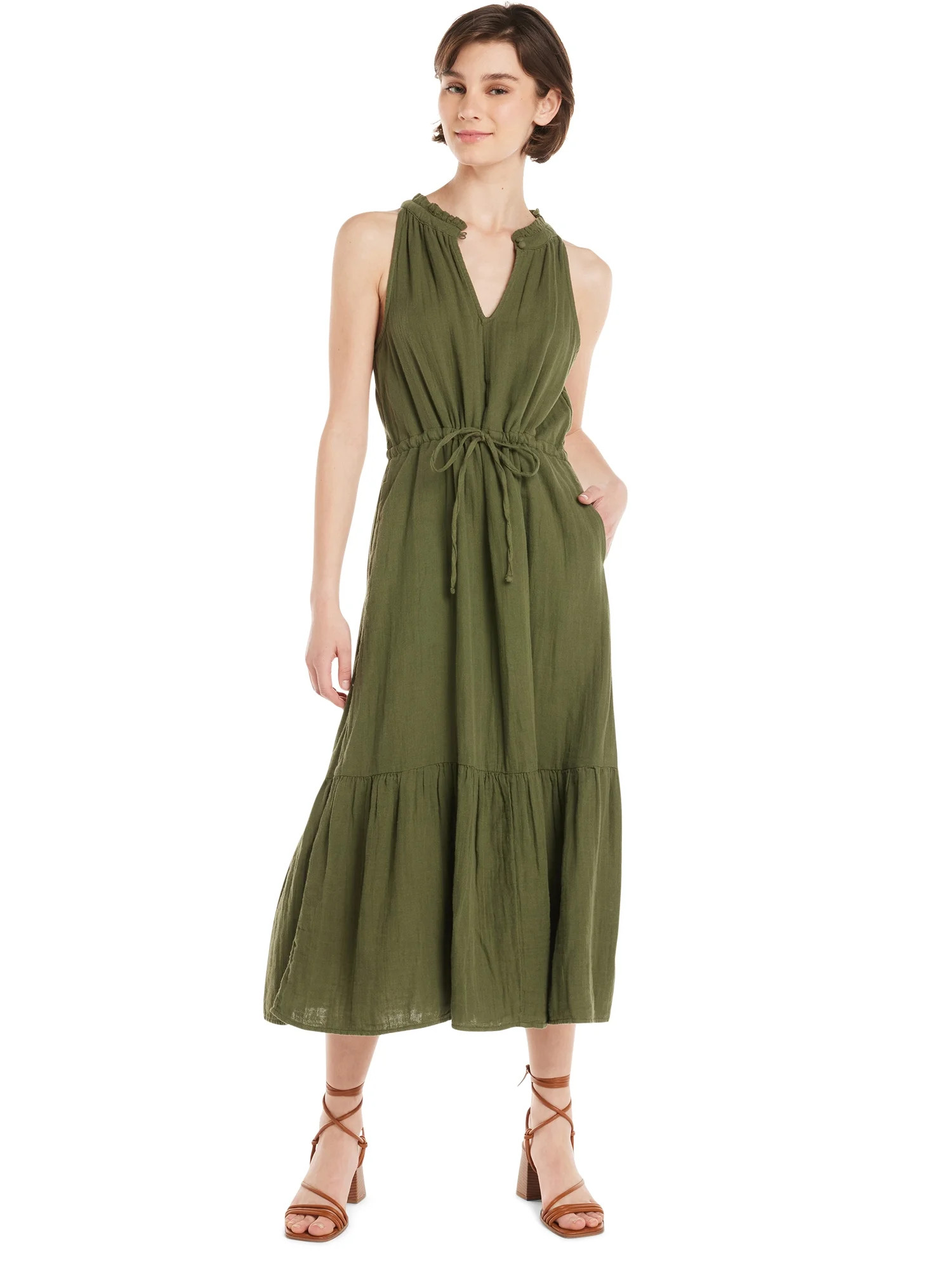 Time and Tru Women's Midi Double Cloth Dress | Walmart (US)