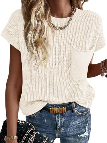 Imily Bela Summer Fall Short Sleeve Sweater for Women 2026 Crew Neck Ribbed Knit Vests Trendy Pul... | Amazon (US)